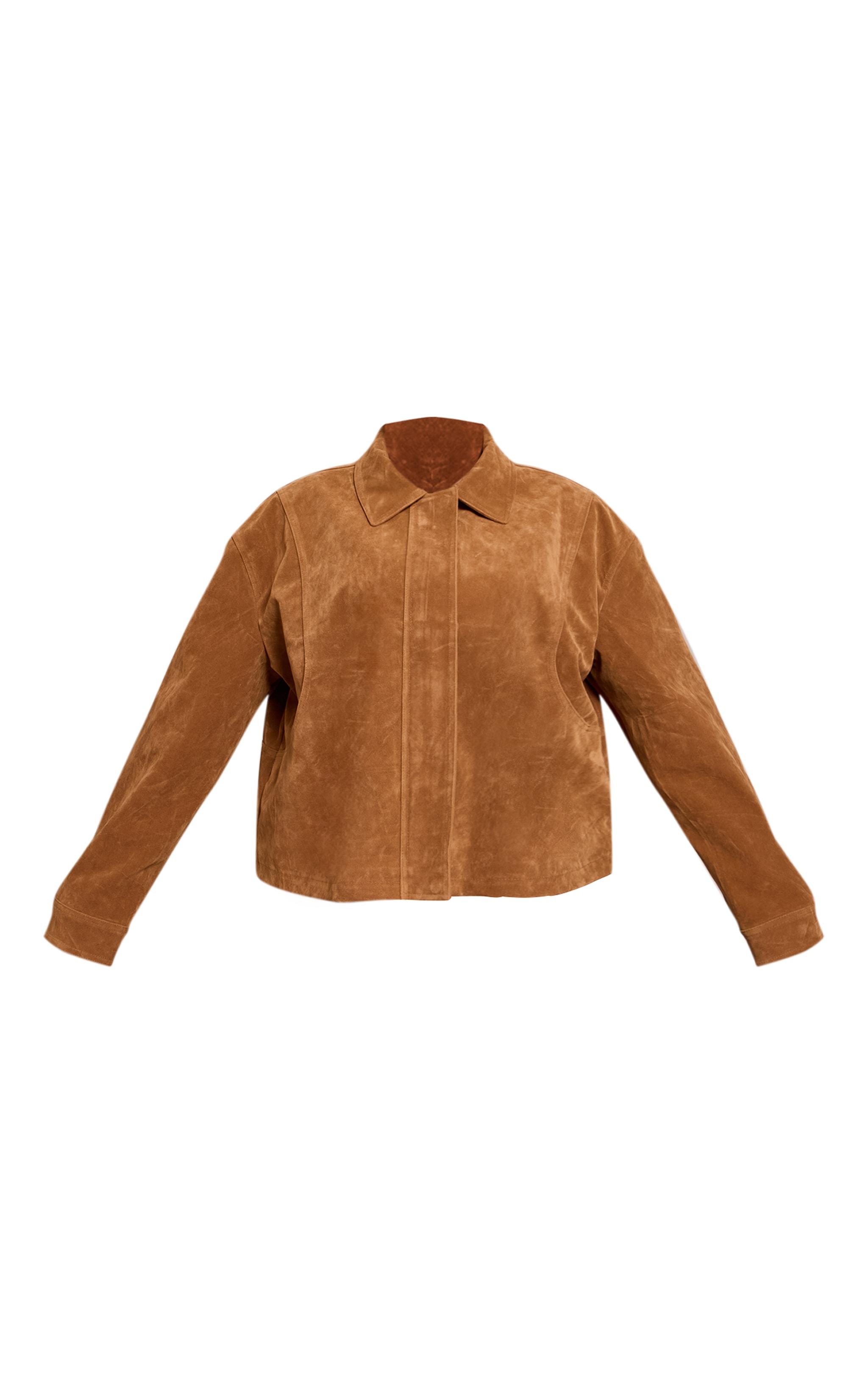 Plus Tan Faux Suede Concealed Placket Bomber Jacket image 5