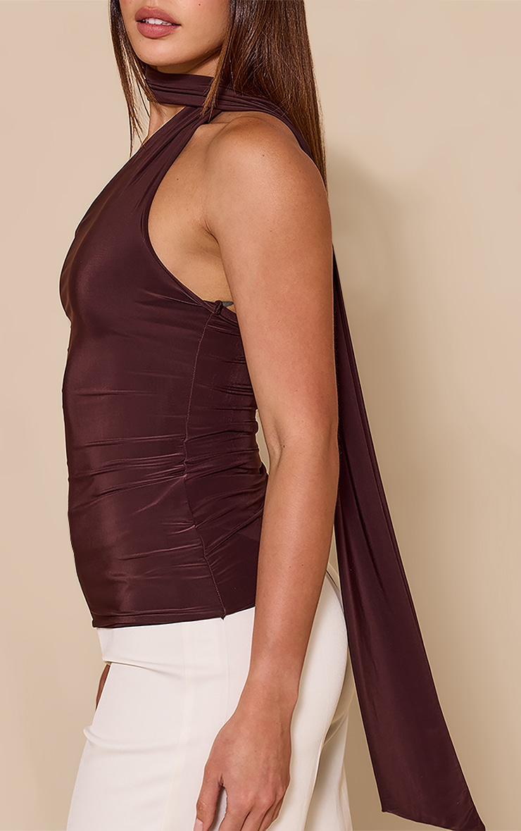 Tall Chocolate Double Layer Scarf Detail Long Top image 4