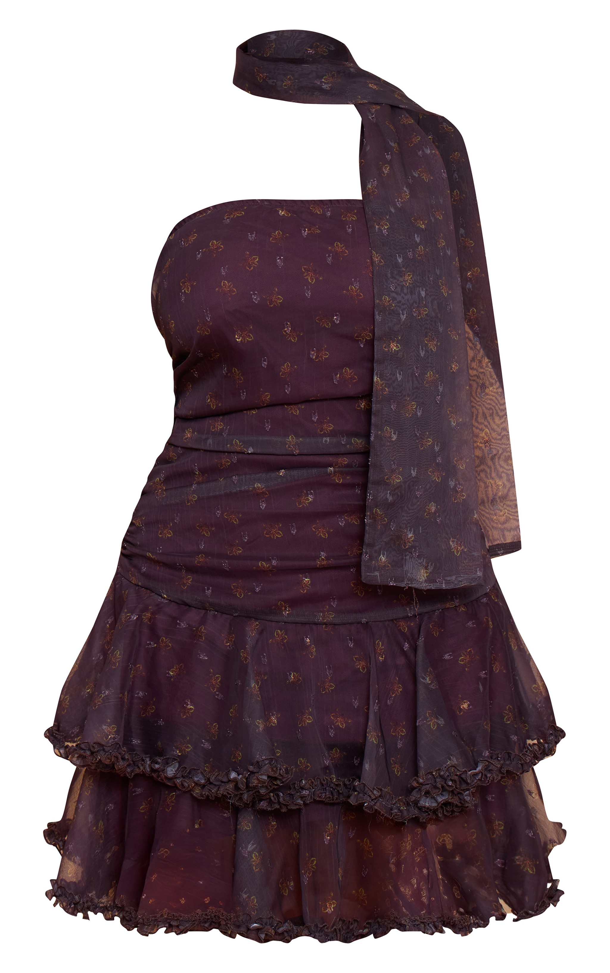 SHAPE PLUM Chiffon ORCHID Print Tiered Frill mini Dress image 5