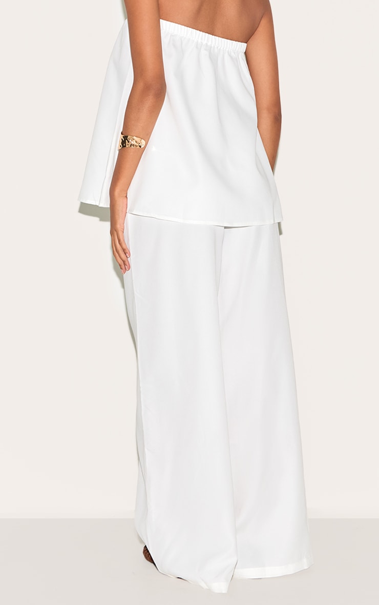 White Woven Mid Rise Wide Leg Pants image 3