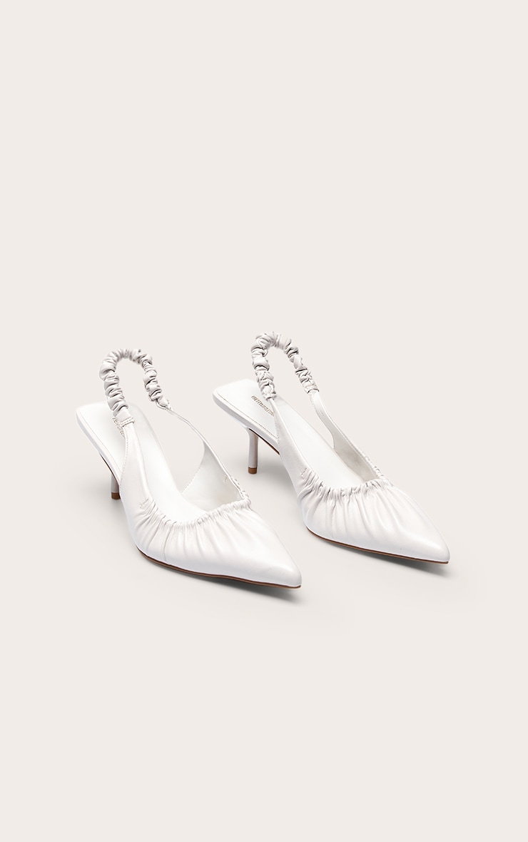 Cream Ruched Low Heel Sling Back Court Shoe image 3