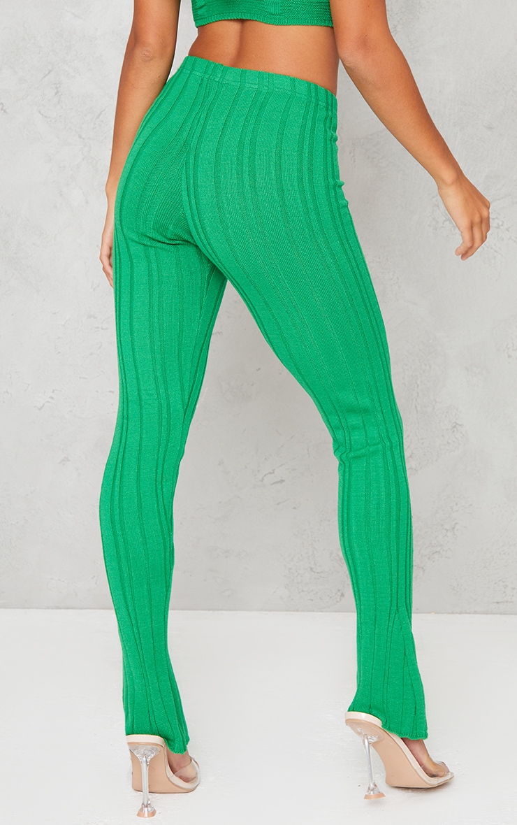  Petite Bright Green Knitted High Waisted Flare Pants image 3