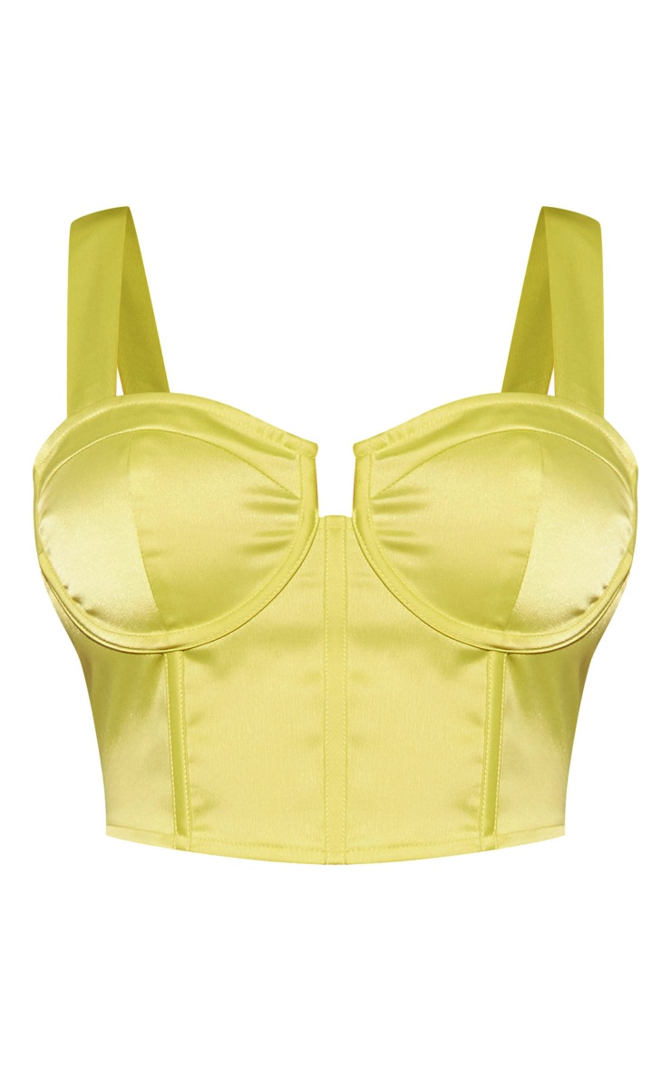 Chartreuse Satin Panelled Cup Detail Corset image 5
