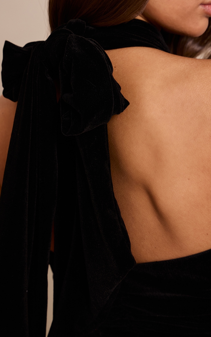 Black Velvet Extreme High Neck Ruched Bodycon Dress image 4