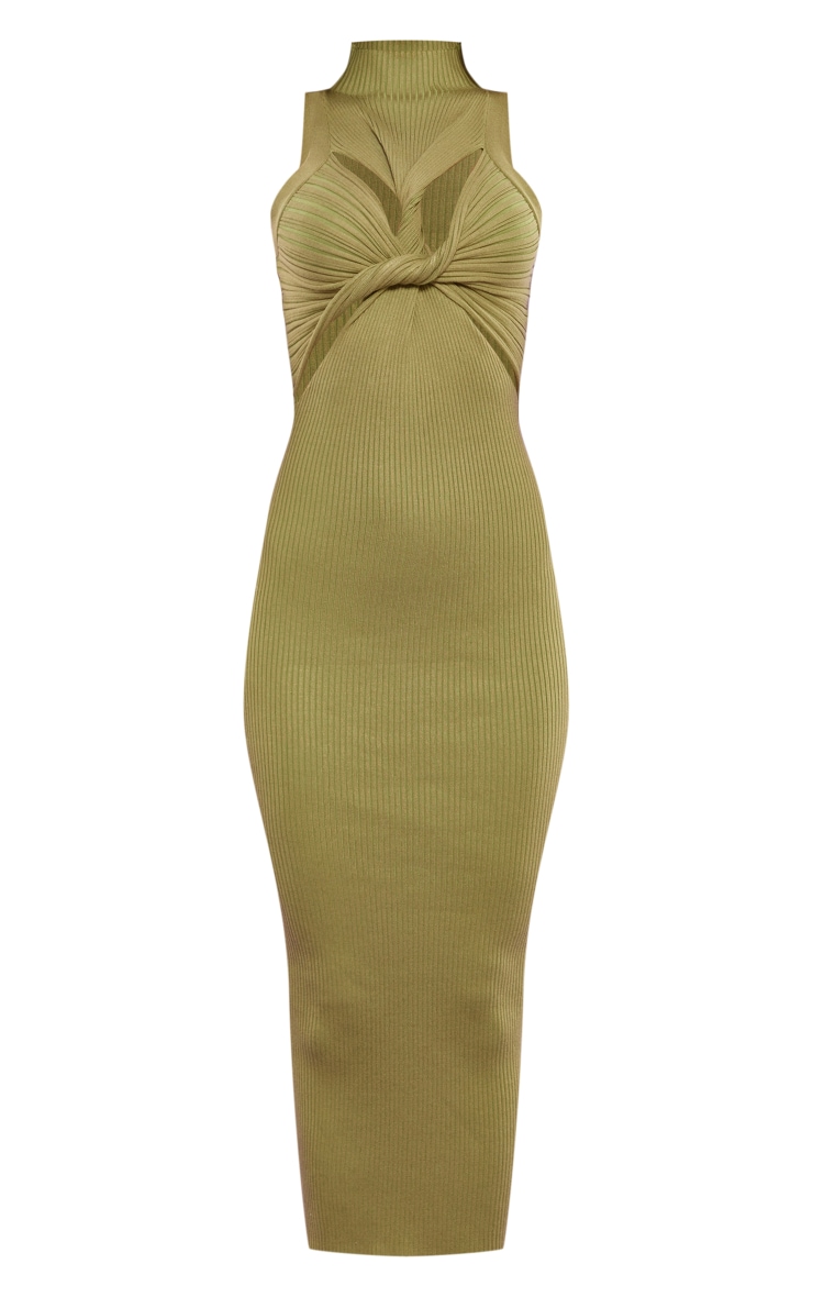 Sage Green Twist Front Knit Sleeveless Maxi Dress image 5