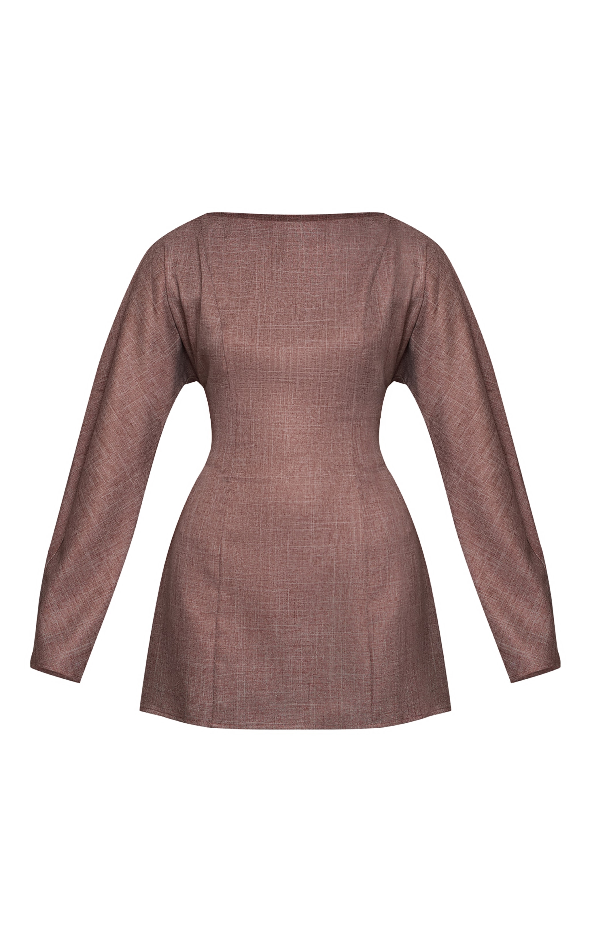 Chocolate Woven Boat Neck Long Sleeve Shift Dress image 5