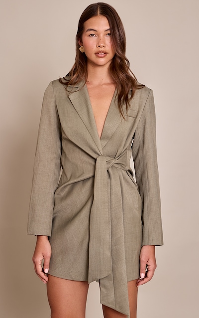 Robe blazer tissée grise nouée sur le côté