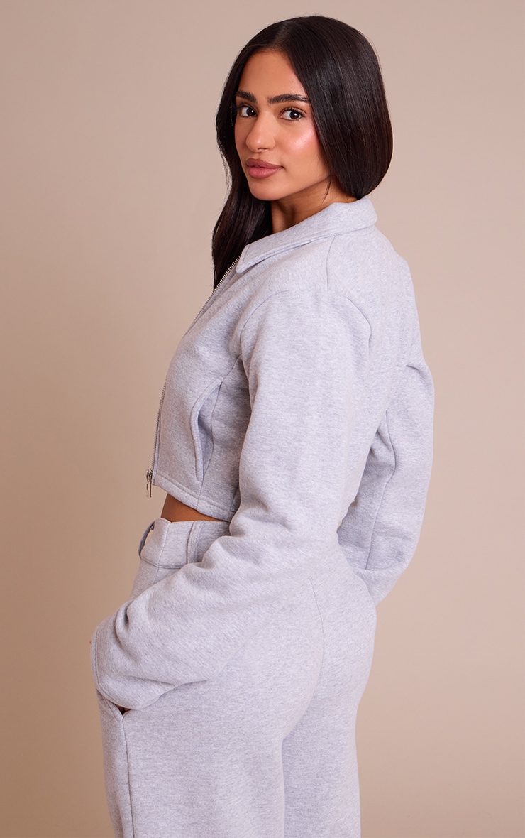 Petite Grey Marl Cropped Zip Through Collared Sweatshirt image 2