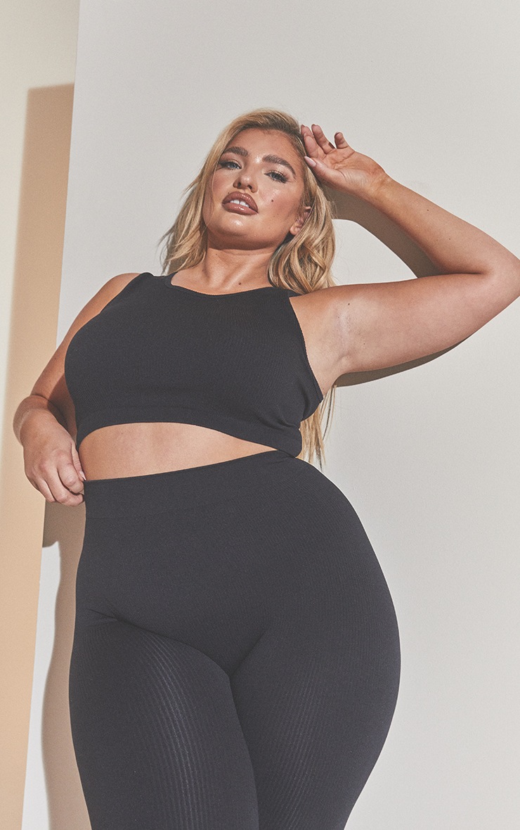 Plus Black Structured Contour Sleeveless Ribbed Crop Top