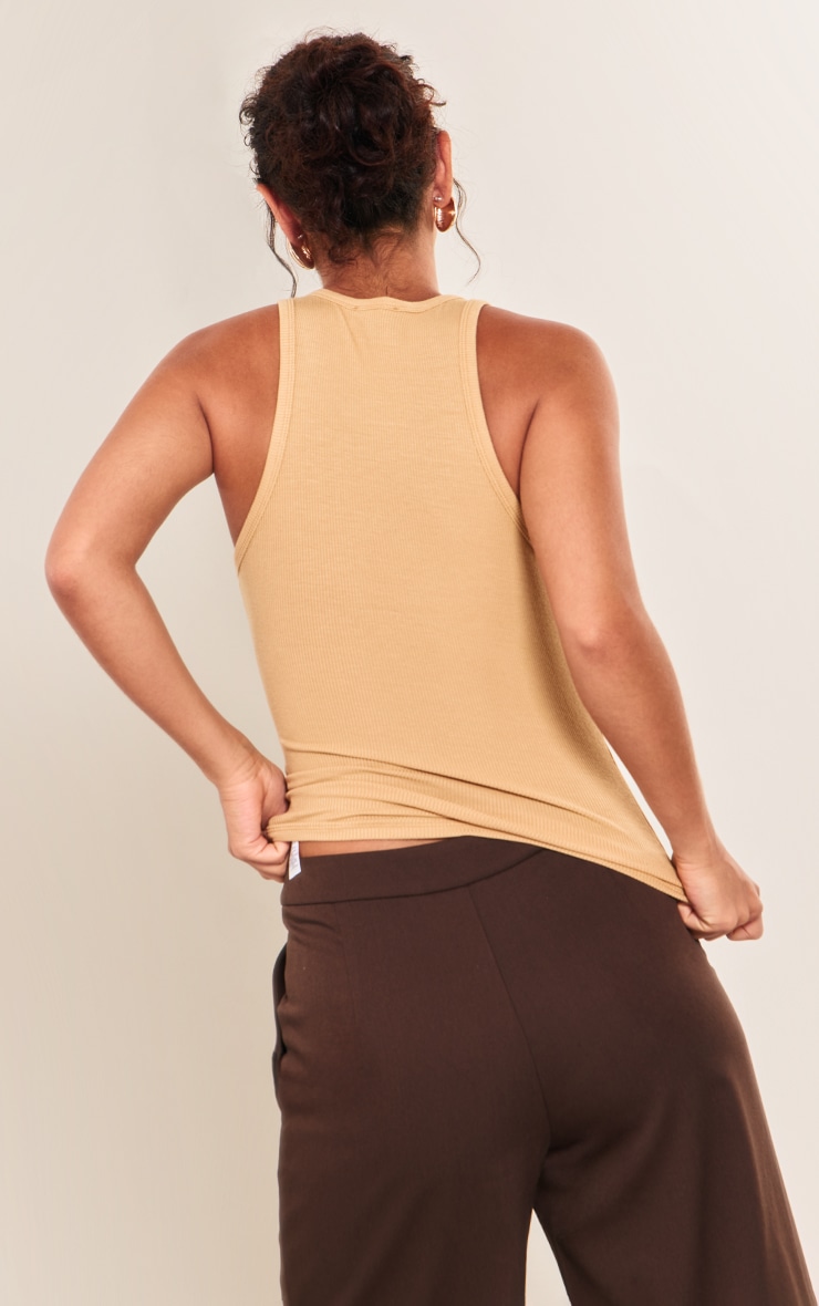 Latte Soft Rib Racer Neck Vest Top image 2