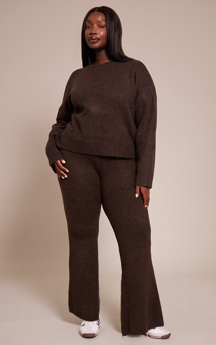 Plus Chocolate Marl Knitted Cropped Crew Neck Sweater image 3