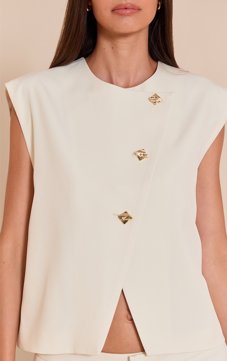 Almond Gold Trim Oversized Vest image 4