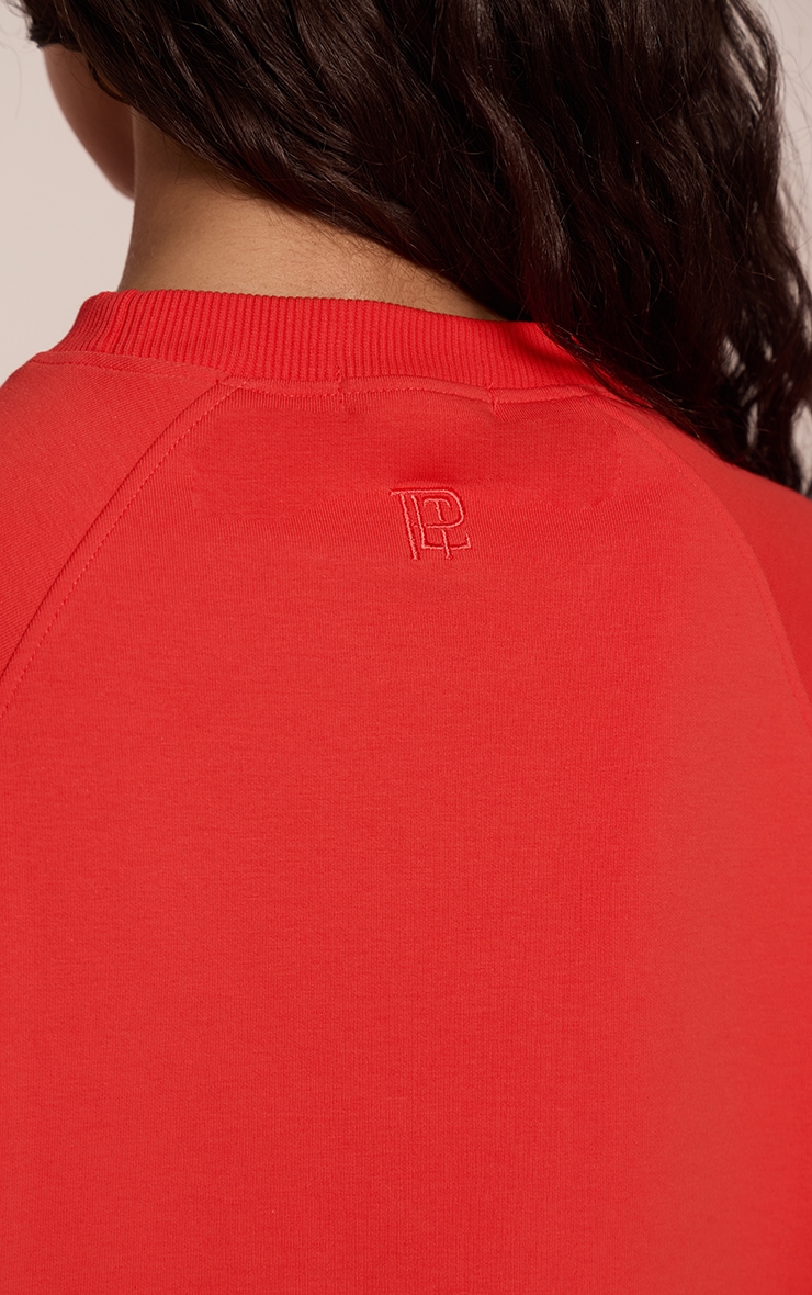 Red Embroidered Interlock Boxy Tee image 4