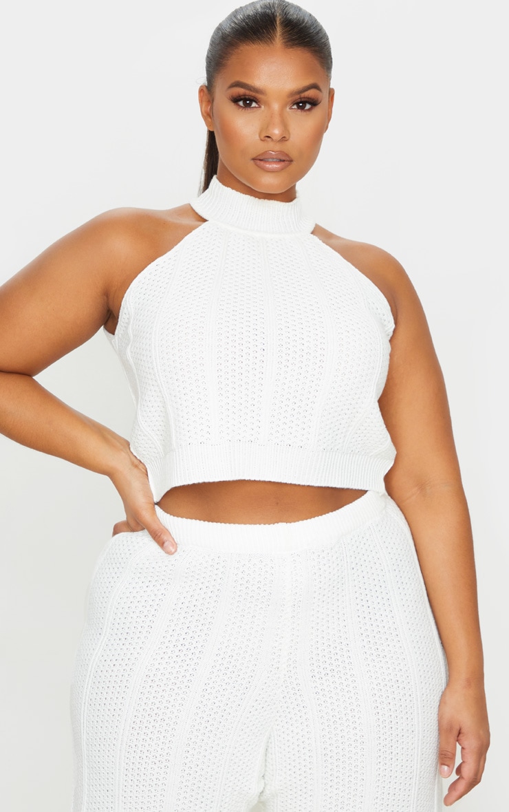 Plus Cream Knit Halterneck Crop Top image 1