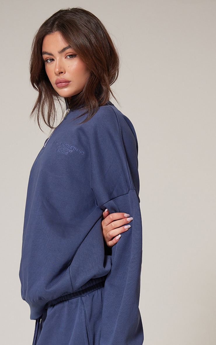 PRETTYLITTLETHING Navy Premium Print Half Zip Sweatshirt image 4