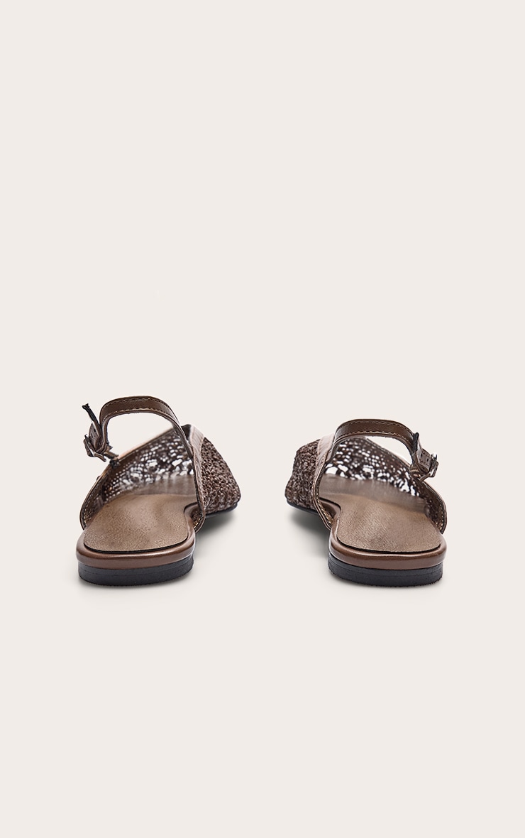 Chocolate Pu Point Toe Woven Sling Back Flats image 4
