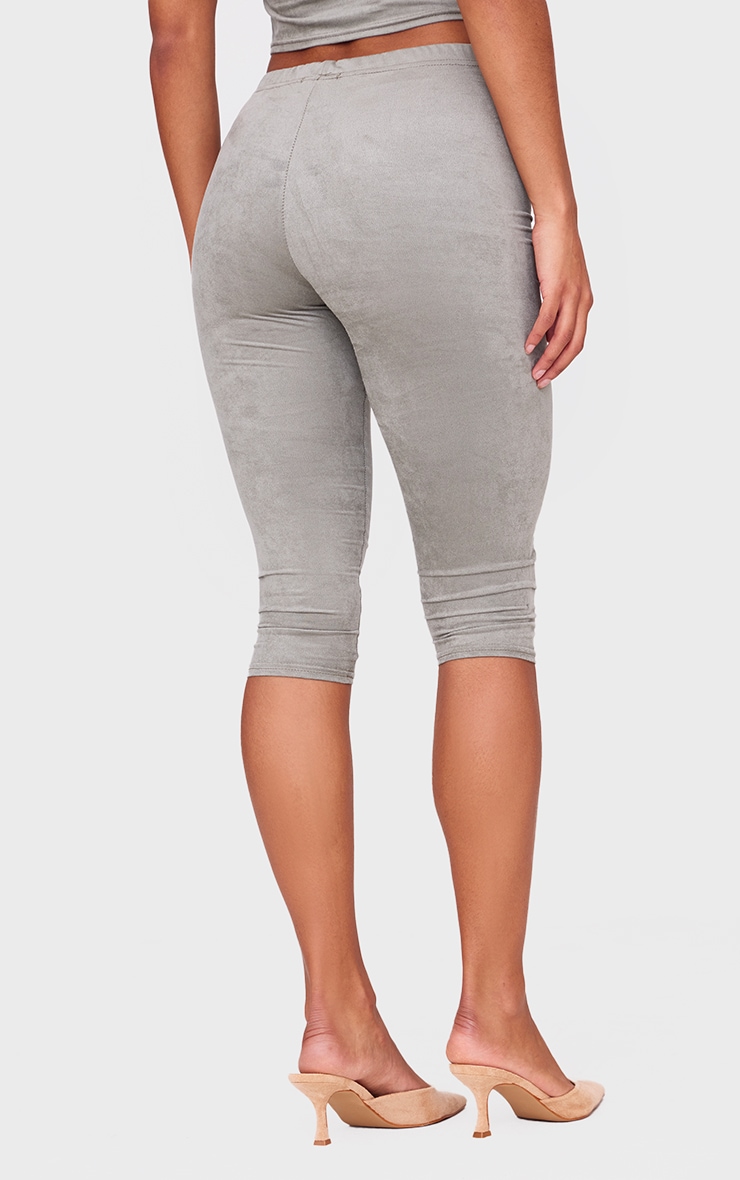 Light Khaki Faux Suede Capri Pants image 3