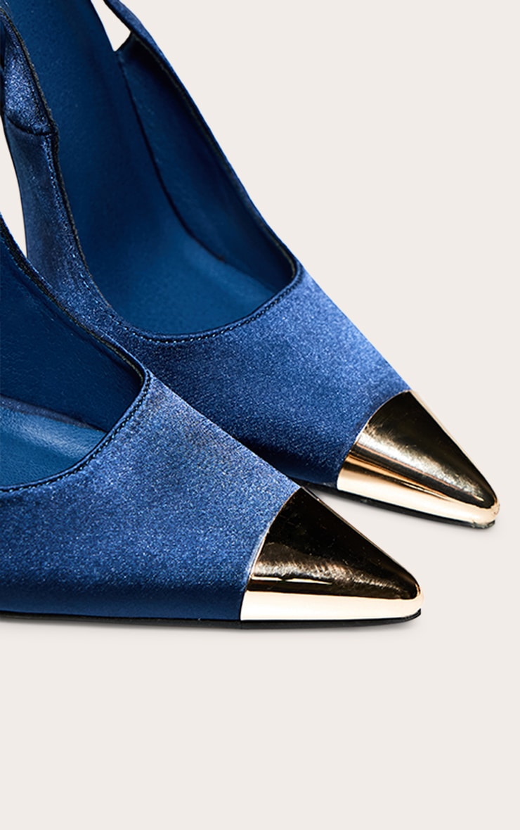 PLT Label Navy Satin Gold Metal Toe Court Shoes image 5