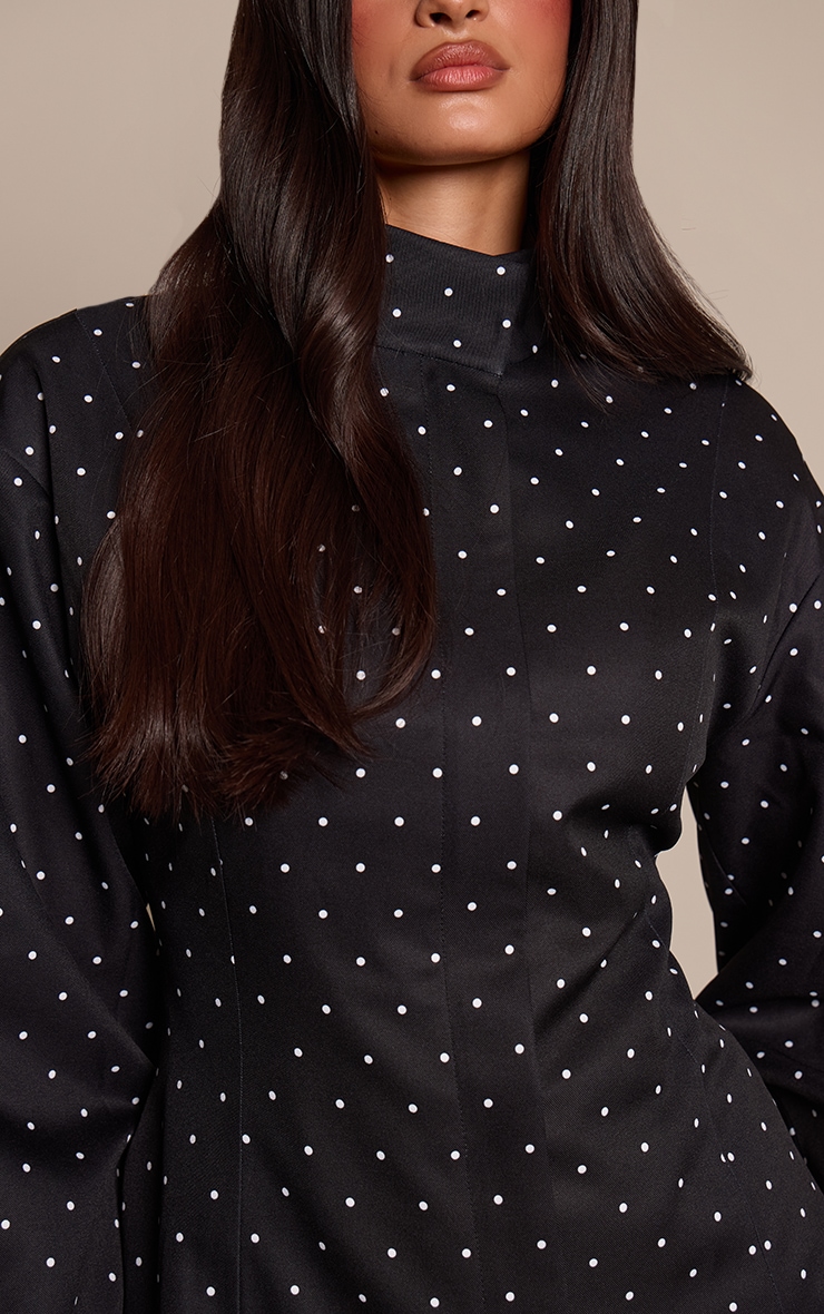 Black Polka Dot Tailored Cocoon Sleeve Jacket image 4