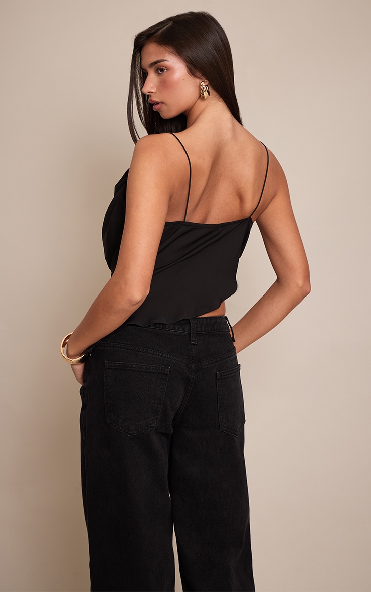 Black Satin Drape Plunge Cowl Top image 2