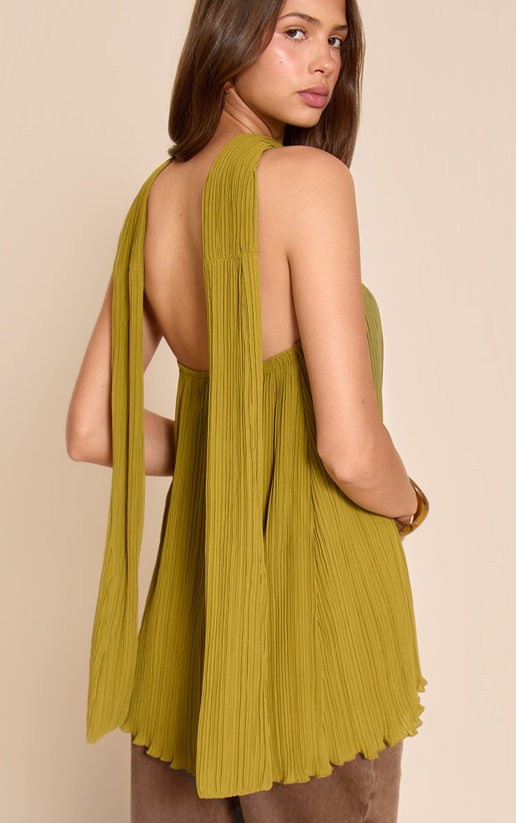 Top bustier long en mousseline de soie vert olive à foulard image 2