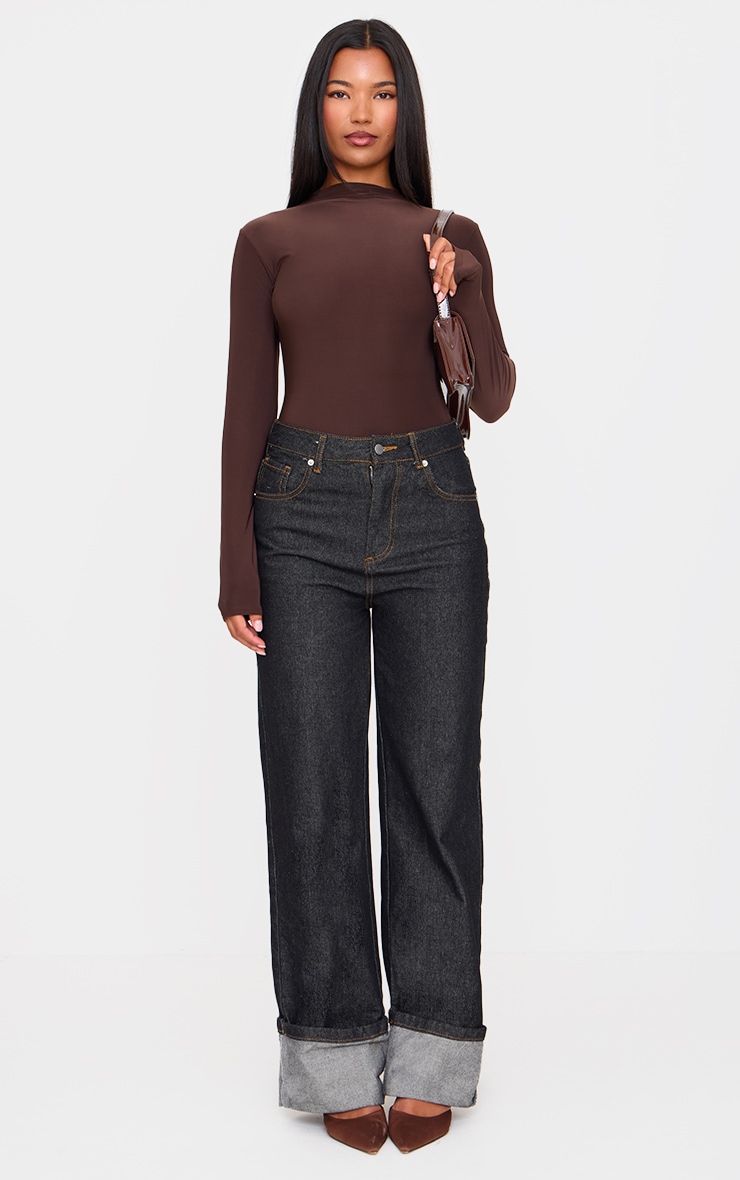 Chocolate Slinky High Neck Long Sleeve Bodysuit image 3
