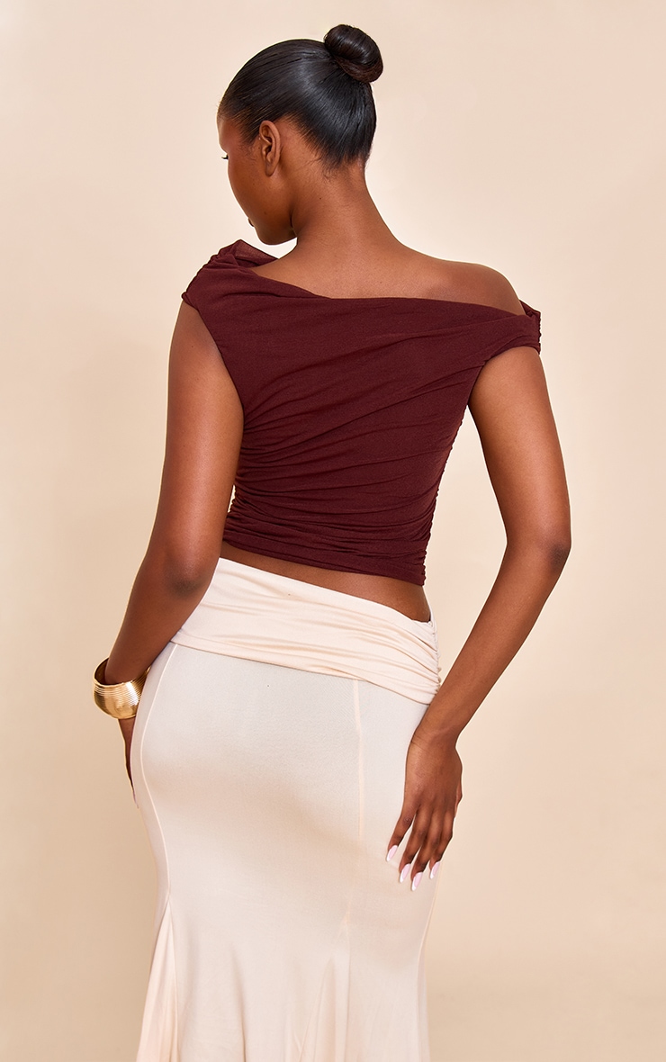 Chocolate Stretch Chiffon Ruched Detail Long Top image 2