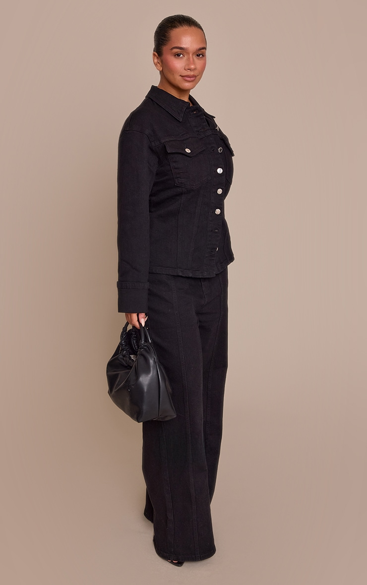 Shape black Stretch Denim High waisted Adjustable Button Wide Leg Jeans image 2