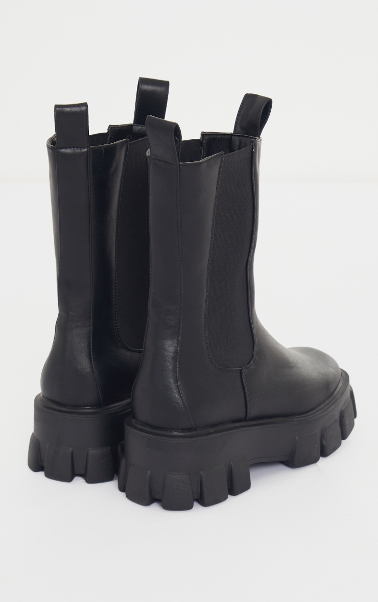 Bottes Chelsea hautes noires en PU très chunky pointure large image 4