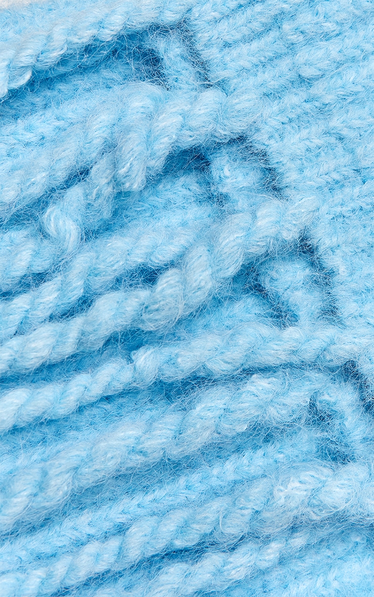 Powder Blue Chunky Knit Tassel Detail Scarf image 3