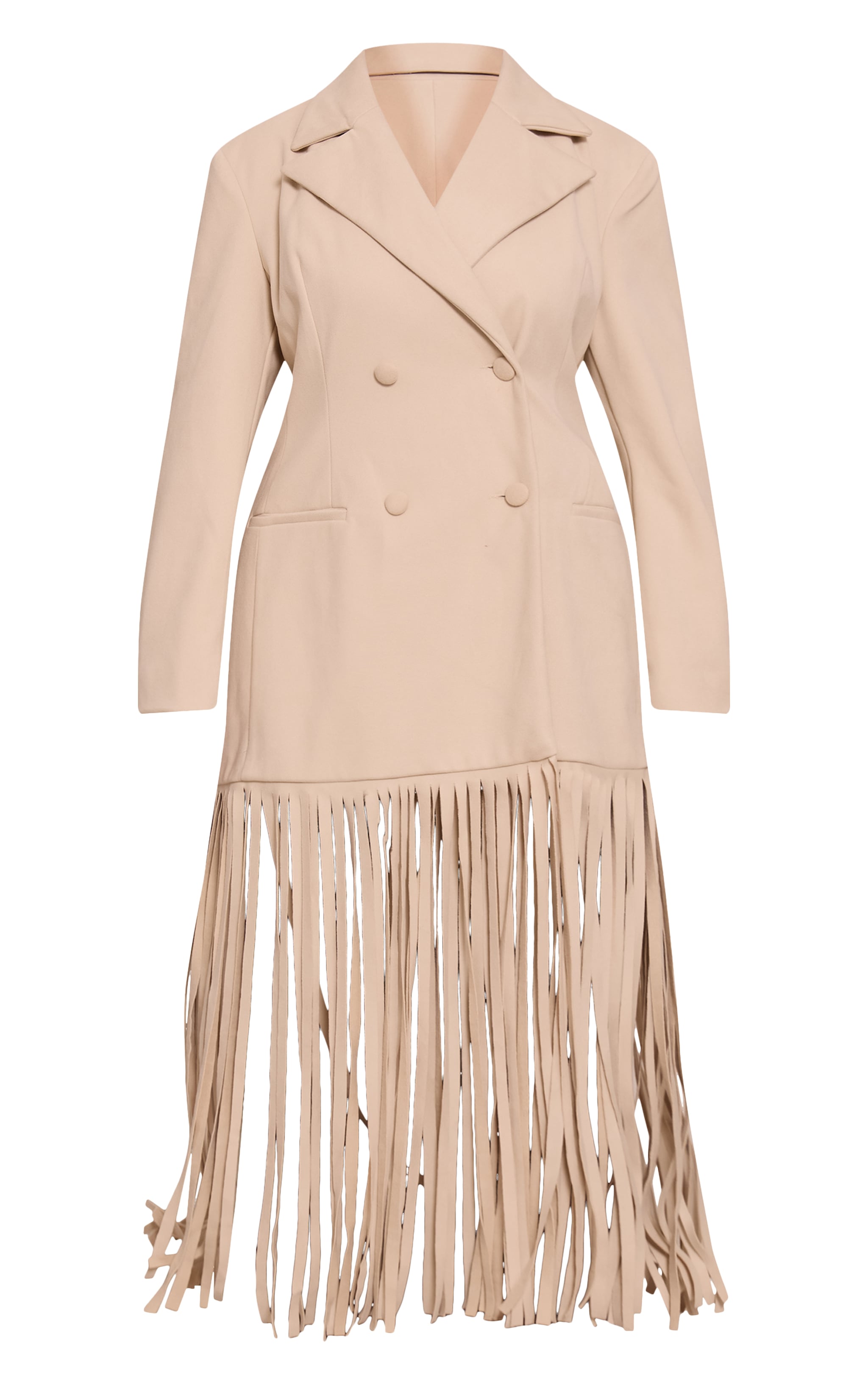 Shape Cream Wool Look Cinched Waist Fringe Hem Blazer image 5