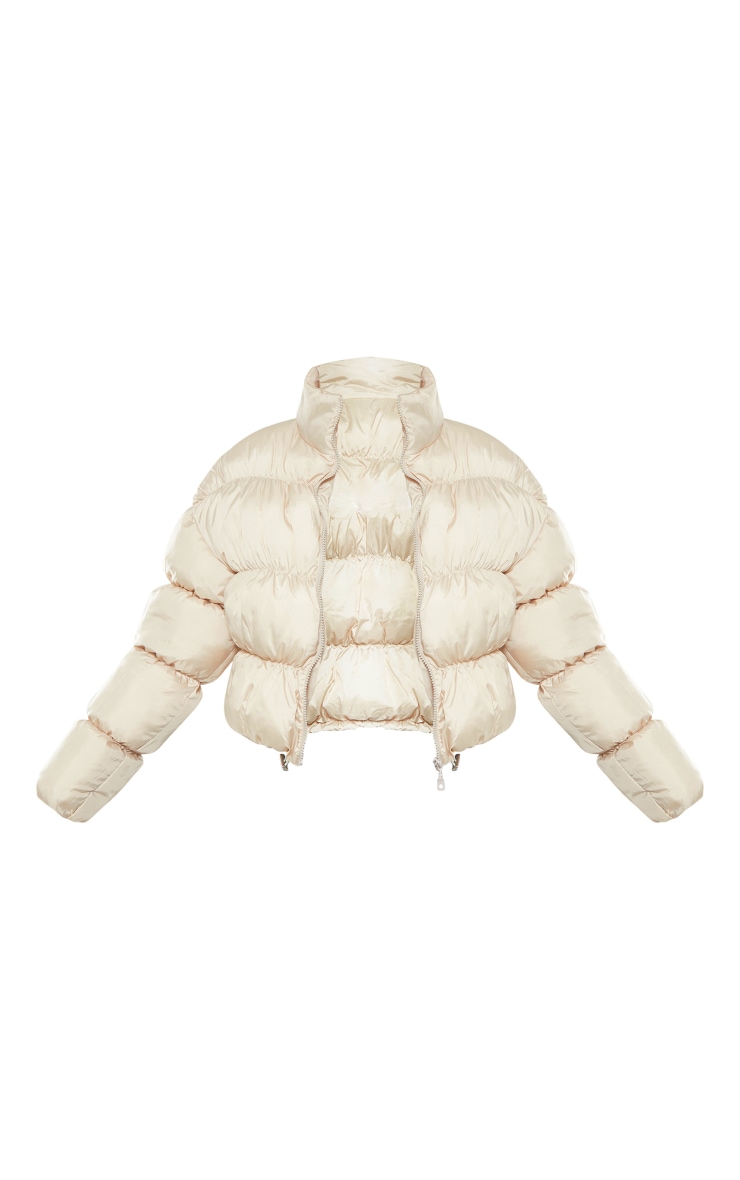 PRETTYLITTLETHING Tall Stone Embroidered Logo Cropped Bubble Puffer Jacket image 5