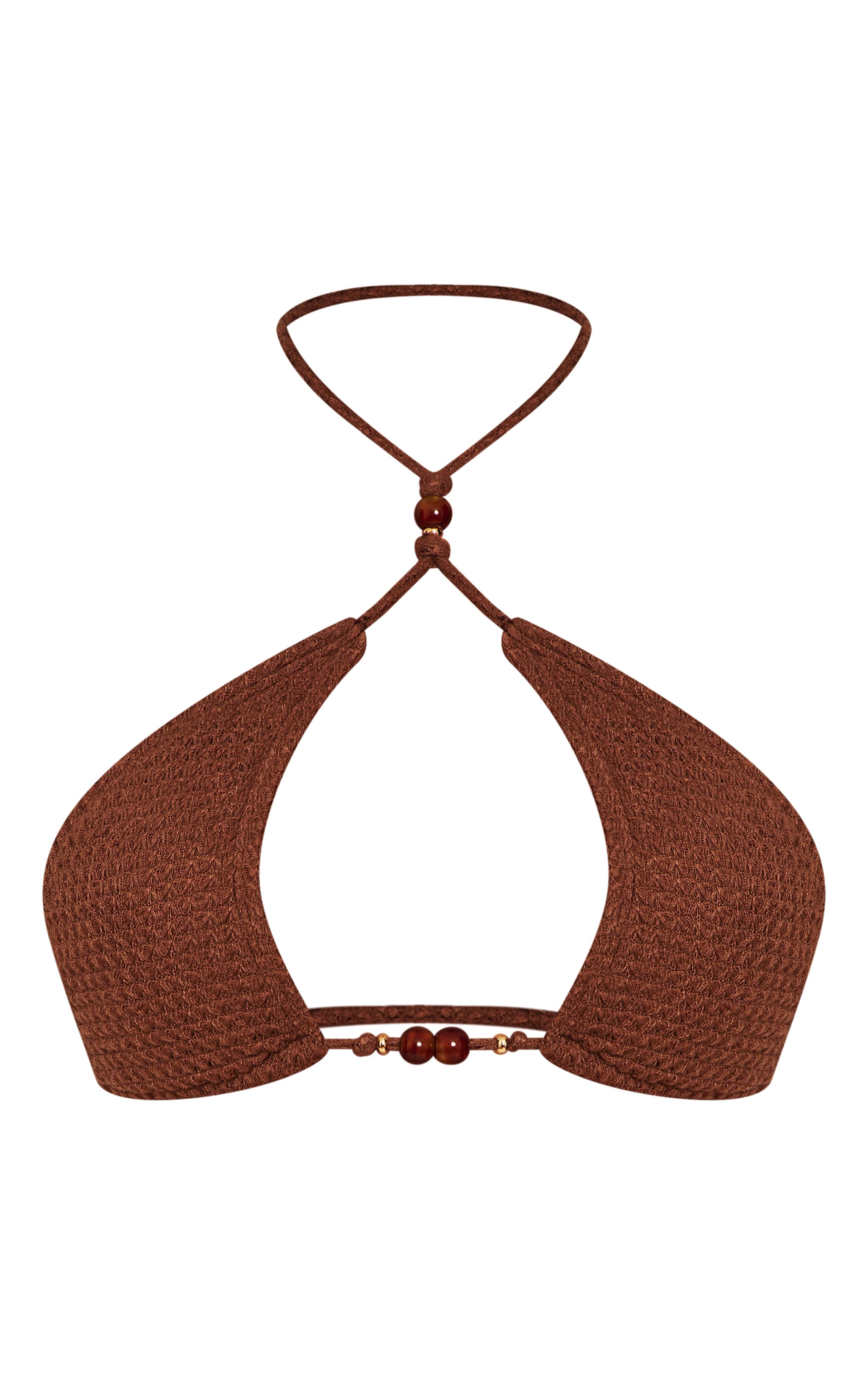 Haut de maillot de bain en maille style crochet café au lait à dos nu et empiècements image 5