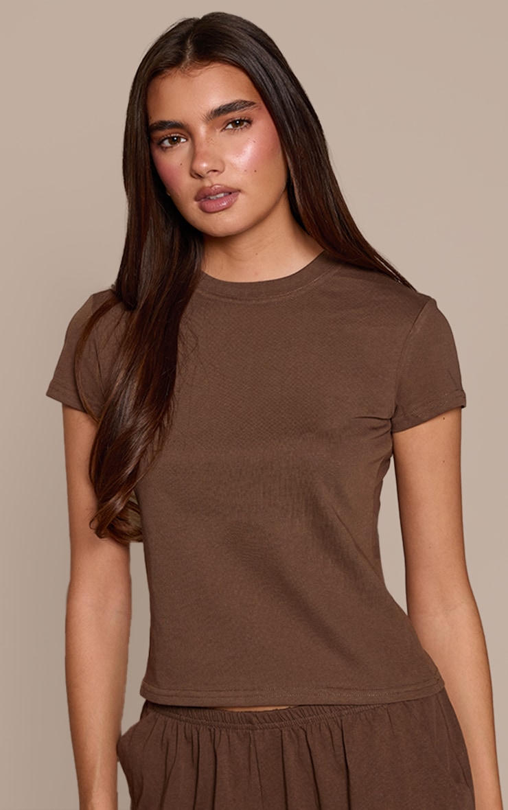 Chocolate Brown Soft Textured Relaxed Short Sleeve T-Shirt image 4