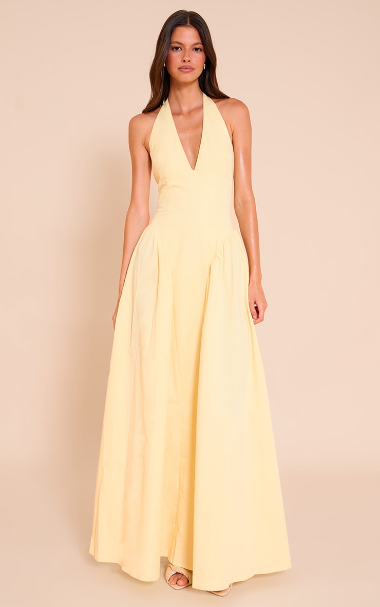 Lemon Woven Halterneck Plunge Midaxi Dress image 1