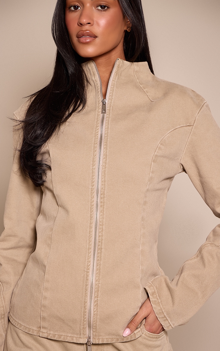 Tall Washed Stone Seam Detail High Neck Fitted Jacket