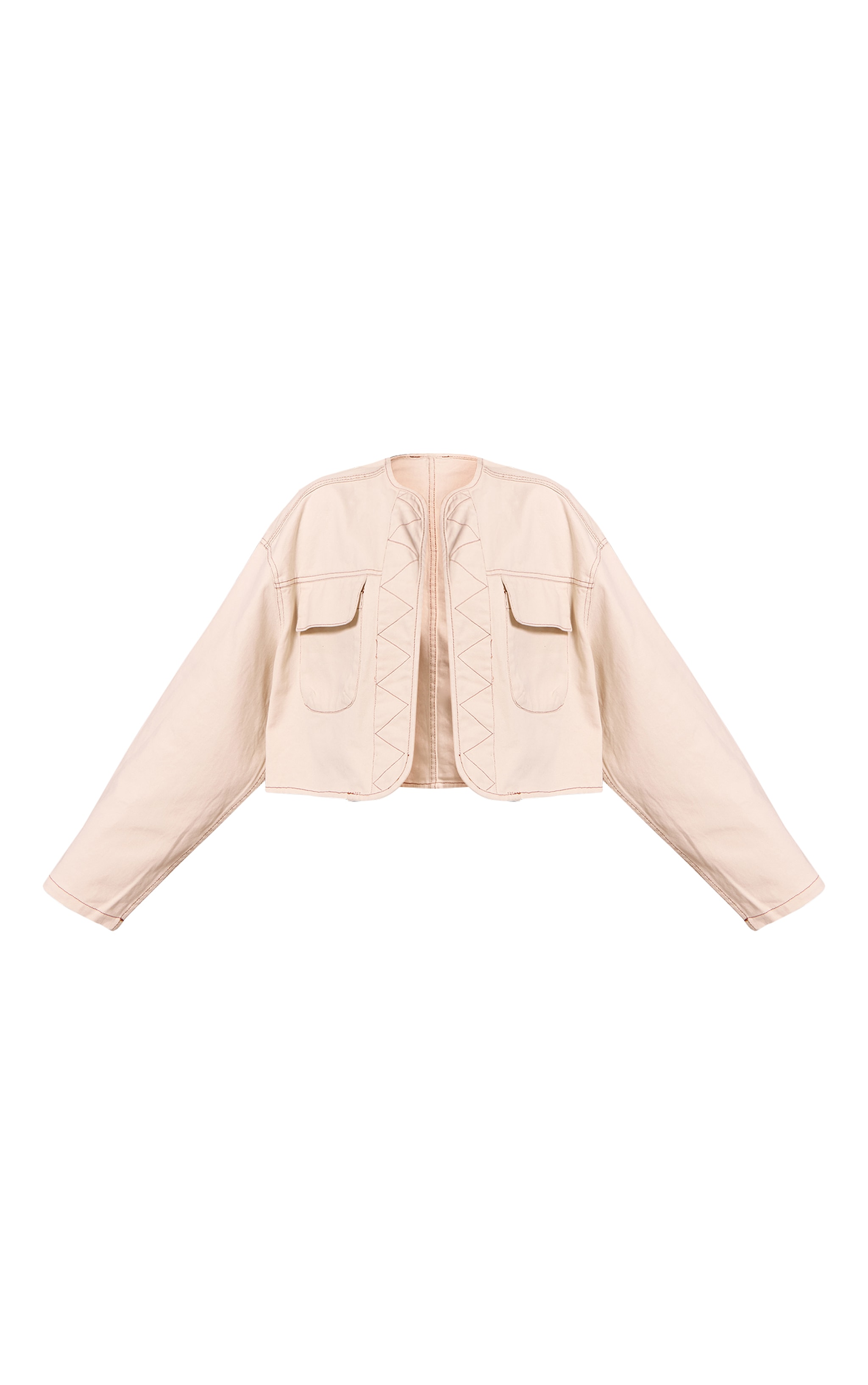 Ecru Curved Hem Cropped Denim Jacket image 5