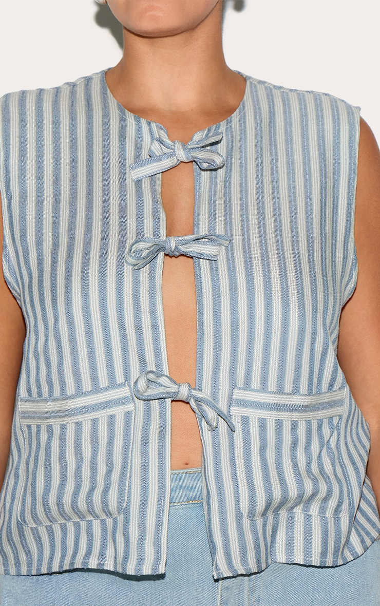 Plus Gilet bleu clair noué devant à rayures image 4