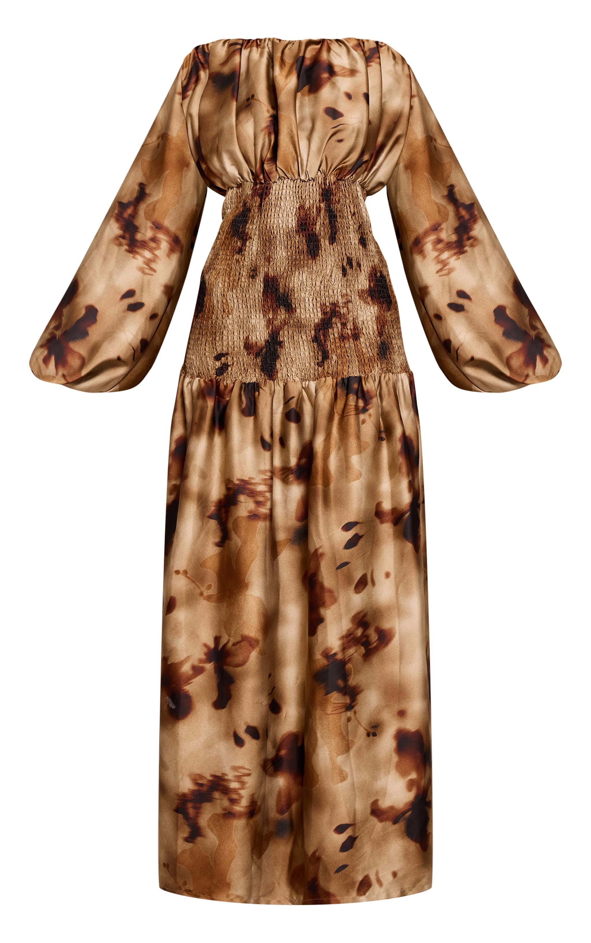 Green Abstract Long Sleeve Shirred Waist Maxi Dress image 5