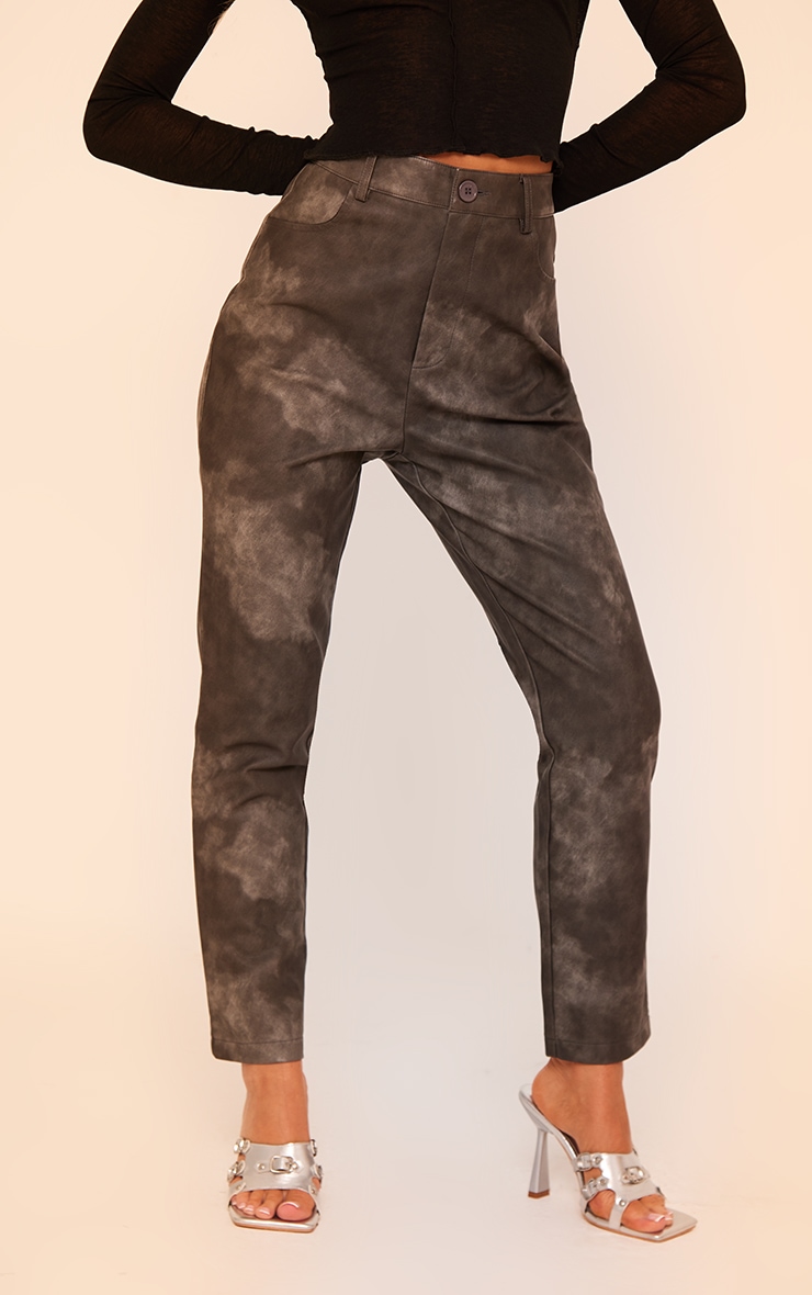 Washed Black Faux Leather Cropped Pants image 2