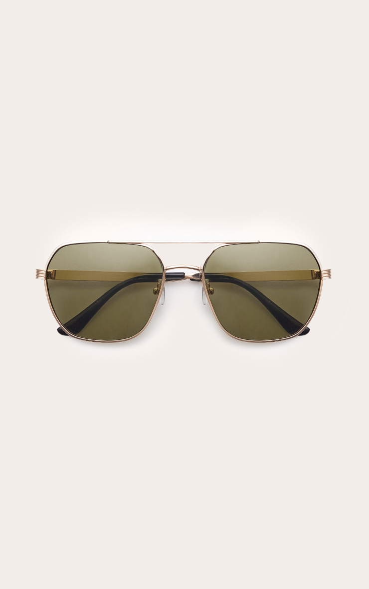 Gold Metal Frame Green Lens Aviator Sunglasses image 2