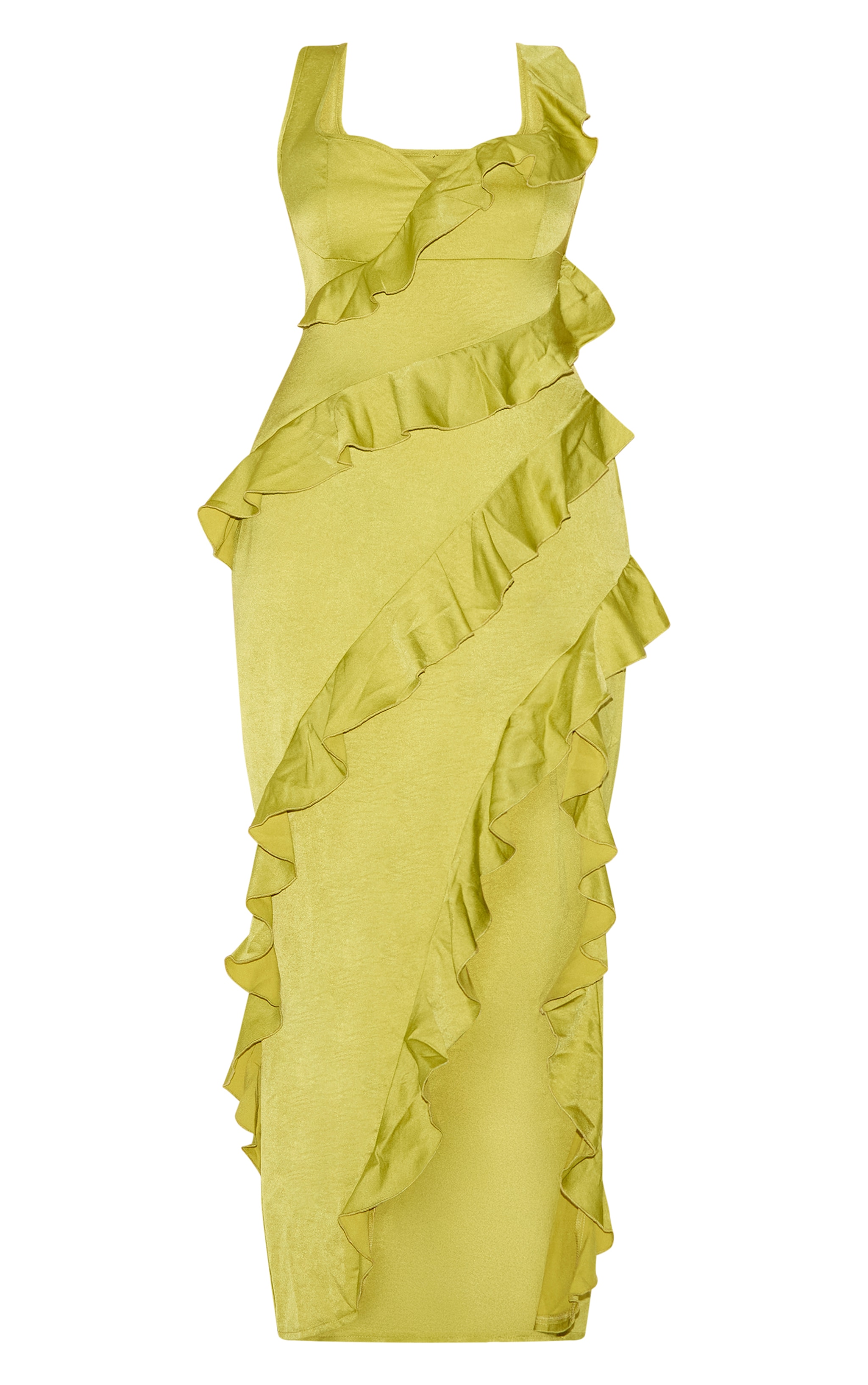 Plus Olive Satin Frill Layered Maxi Dress image 5