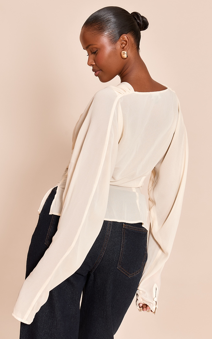 Cream Chiffon Cowl Neck Long Sleeve Blouse image 2