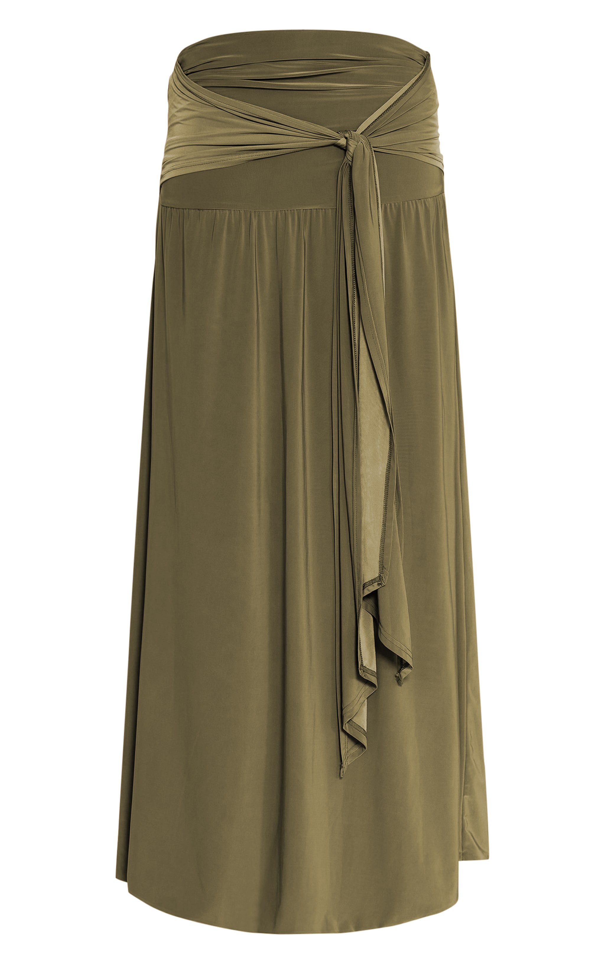 Khaki Double Layer Slinky Knot Drape Maxi Skirt image 5