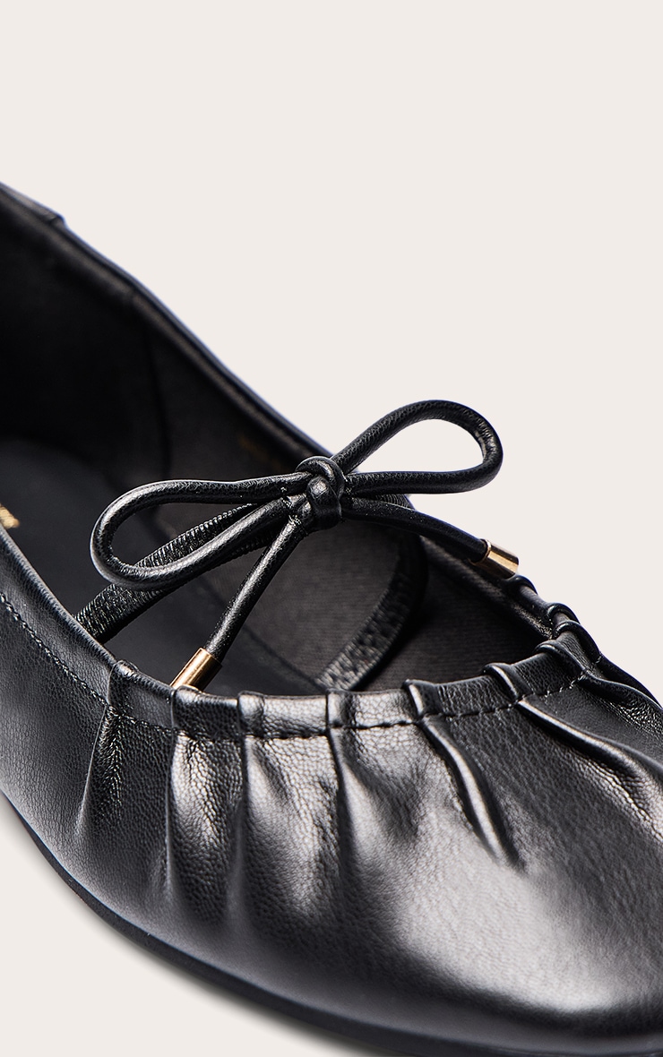 Black Bow Ruched Square Toe Ballet Flats image 5