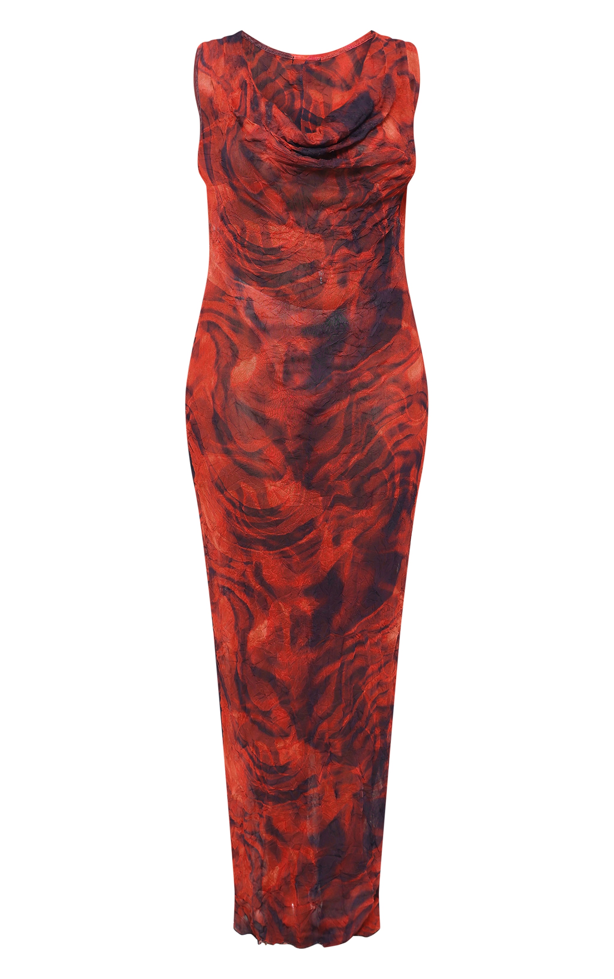 Plus Robe longue en mesh crêpé rouge foncé imprimé abstrait à col bénitier image 5