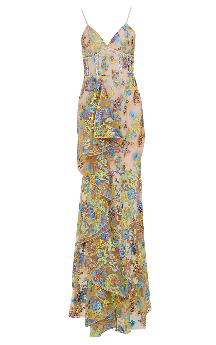 Premium Yellow Floral Embroidered Maxi Dress | PrettyLittleThing USA