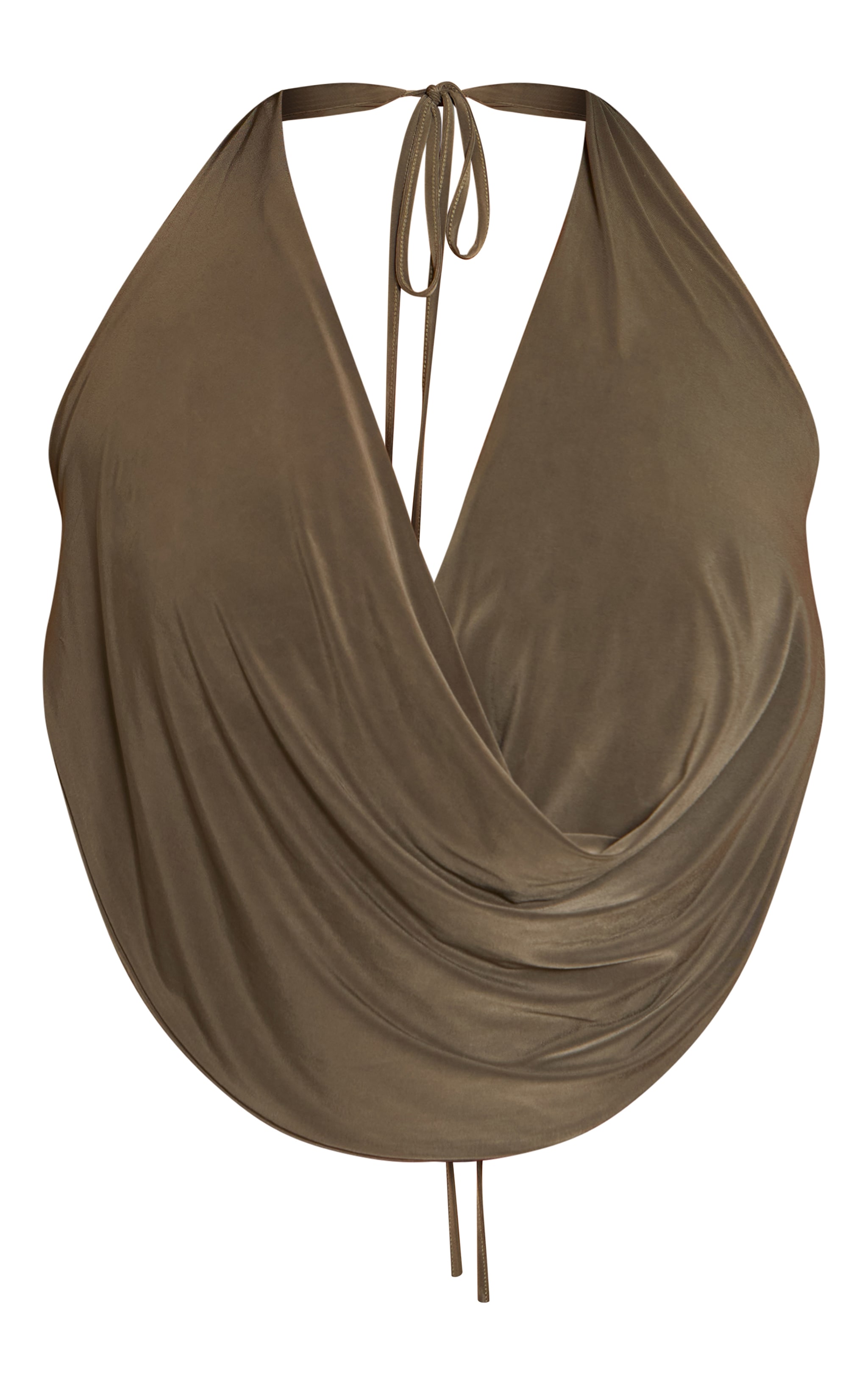 Khaki Slinky Tie Back Cowl Neck Top image 5