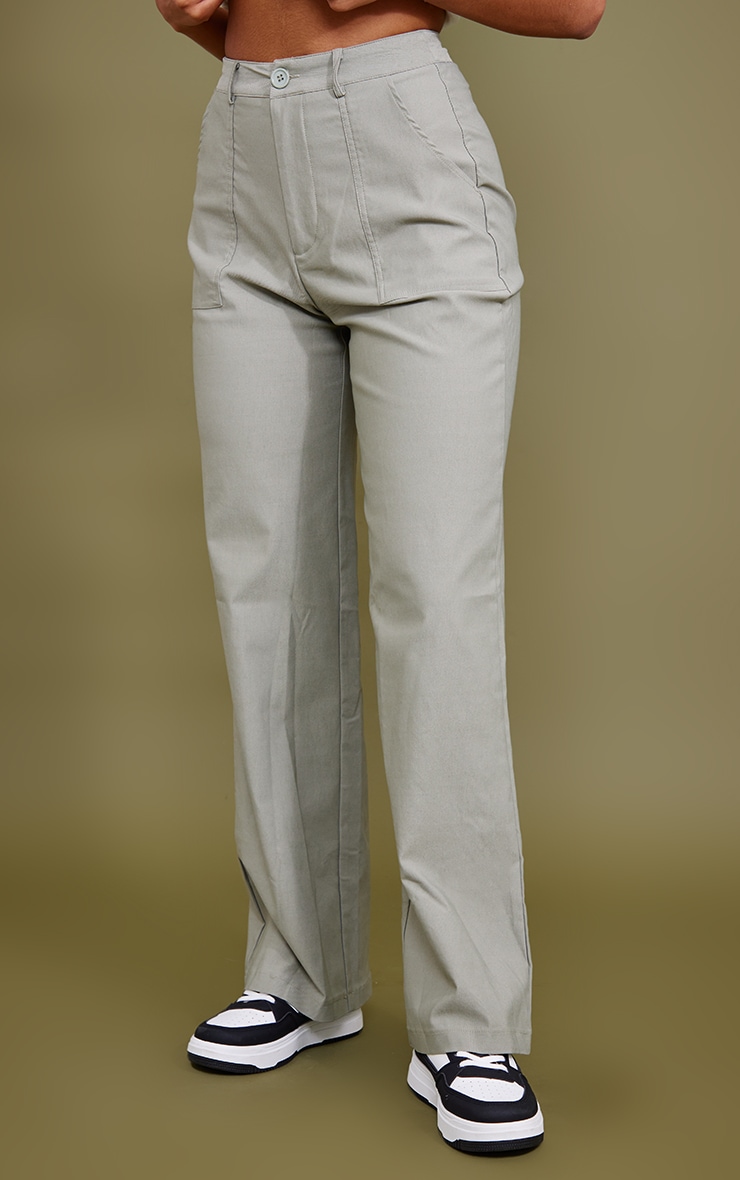 Pantalon taille haute en similicuir vert kaki