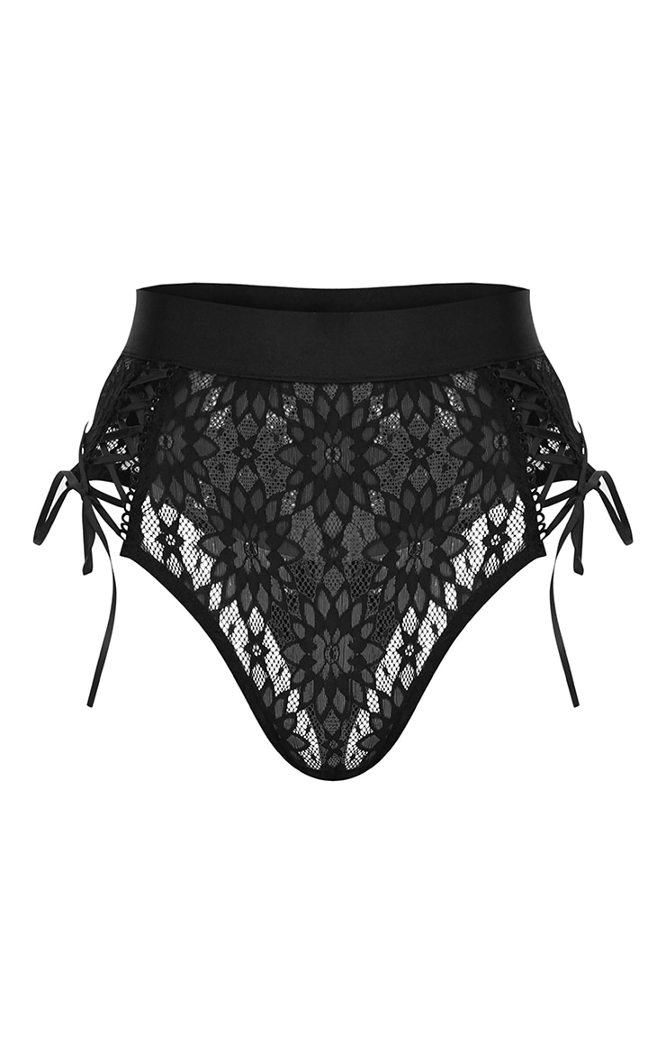 Black Lace Ribbon Detail High Waisted Knicker PrettyLittleThing QA